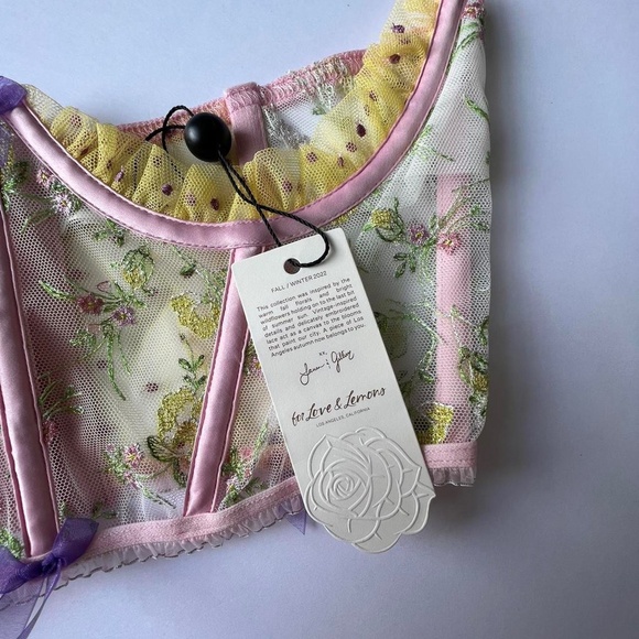 For Love And Lemons Camila Corset Top Pink Floral Large NEW - Picture 8 of 10